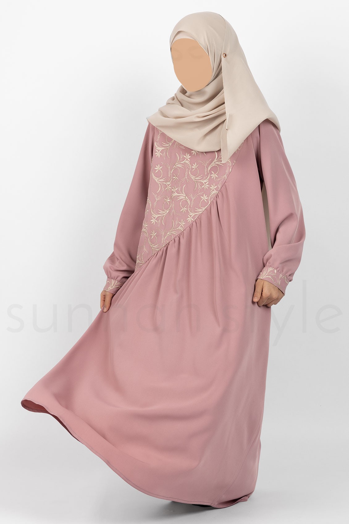 Sunnah Style Girls Floral Umbrella Abaya Dusty Rose